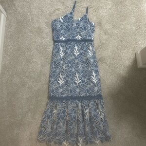 Petal & Pup One Shoulder Blue and White Dress